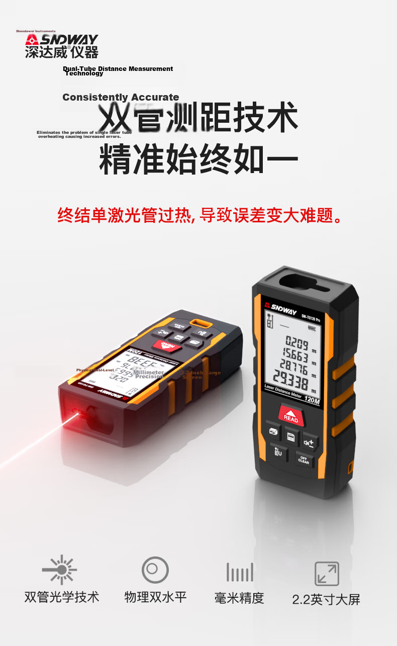 Shendawei Laser Distance Meter Infrared High-Precision Room Measuring Instrument Electronic Ruler SW-TG120pro 1