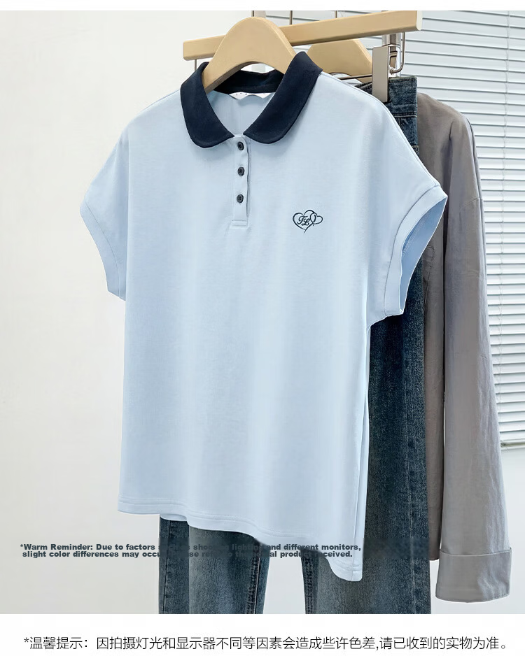 TonLion 2026 Summer Women's Patterned Polo Collar Short Sleeve T-Shirt Loose Casual Fashion Comfortable Versatile Simple Women's T-Shirt 4