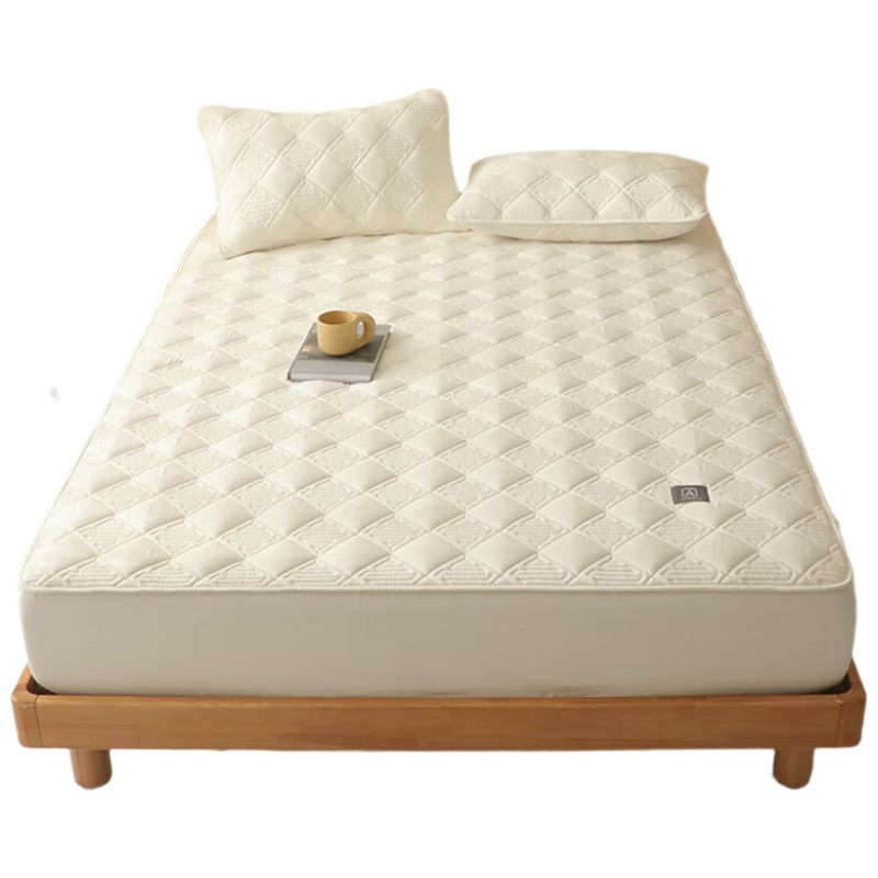 Grace Class A Antibacterial Soybean Cotton Quilted Mattress Protector, Washable, Thickened, White, 1.5m