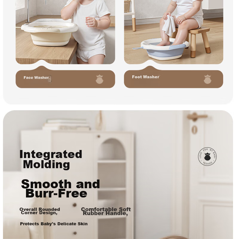 YEEHOO Newborn Foldable Wash Basin Baby Foot Bath Diaper Washing Basin Infant Toddler Children's Face Basin 3-Pack 5