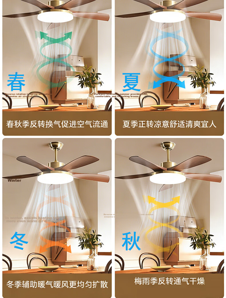 ASUS Lighting American Cree LED Fan Light French Vintage Style Living Room Dining Room Direct Blade Ceiling Fan Light Silent 16