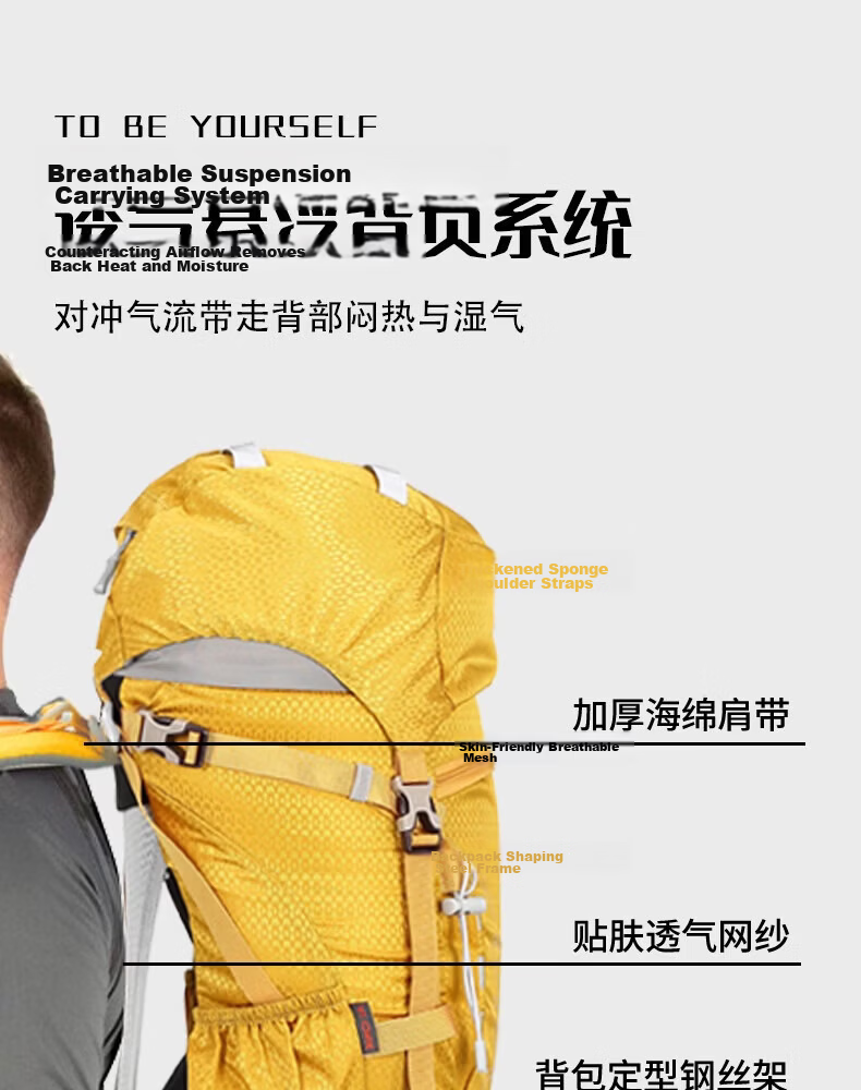 AiWang Women's Oxford Cloth Hiking Backpack Men's Outdoor Suspension Load Heavy Duty Large Capacity Travel 35+5L Gray 7