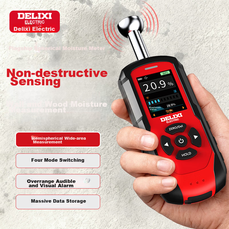 Delixi Electric Spherical Moisture Meter High-Precision Non-Destructive Wood Building Material Moisture Tester Humidity Meter Wall Moisture Detector