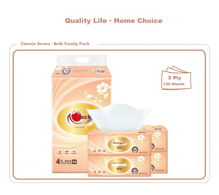 Mind Act Upon Mind DT24120 (4 Packs) Mind Act Upon Mind Classic 120 Sheets * 4 Packs/3-Ply Plastic Wrapped Facial Tissues (Single Pack) 3