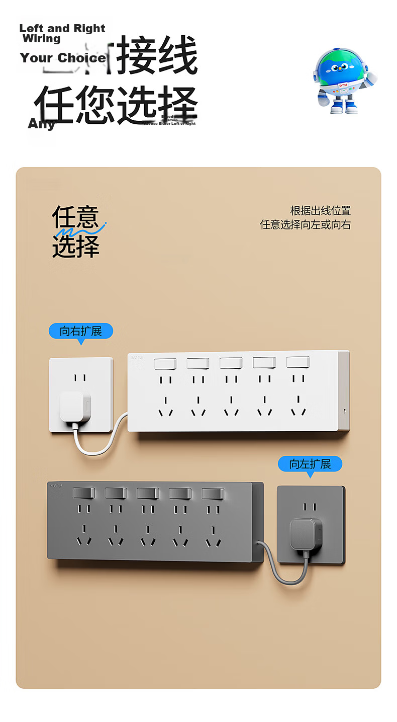 International Electrician 86-Type Surface-Mounted Multi-Port Controlled Extension Socket Panel with Cable Power Strip for Kitchen and Sideboard 9