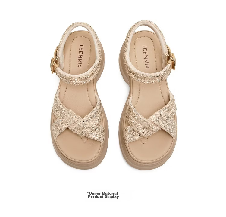 TEENMIX Qixi Festival Gift Sandals Open Toe Wedge Comfortable Casual Women's Shoes 2026 Summer New Apricot Color Size 37 6
