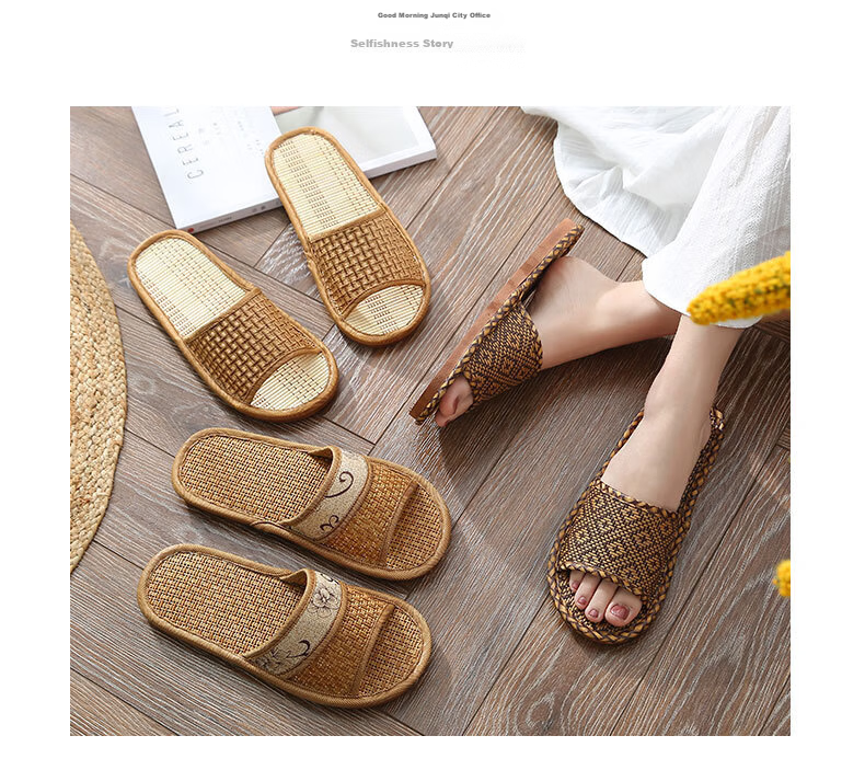 GUOLUOFEI Woven Unisex Summer Slippers Bamboo Floor Soft Sole Non-Slip Men's New Bamboo Sole Size 38-39 13