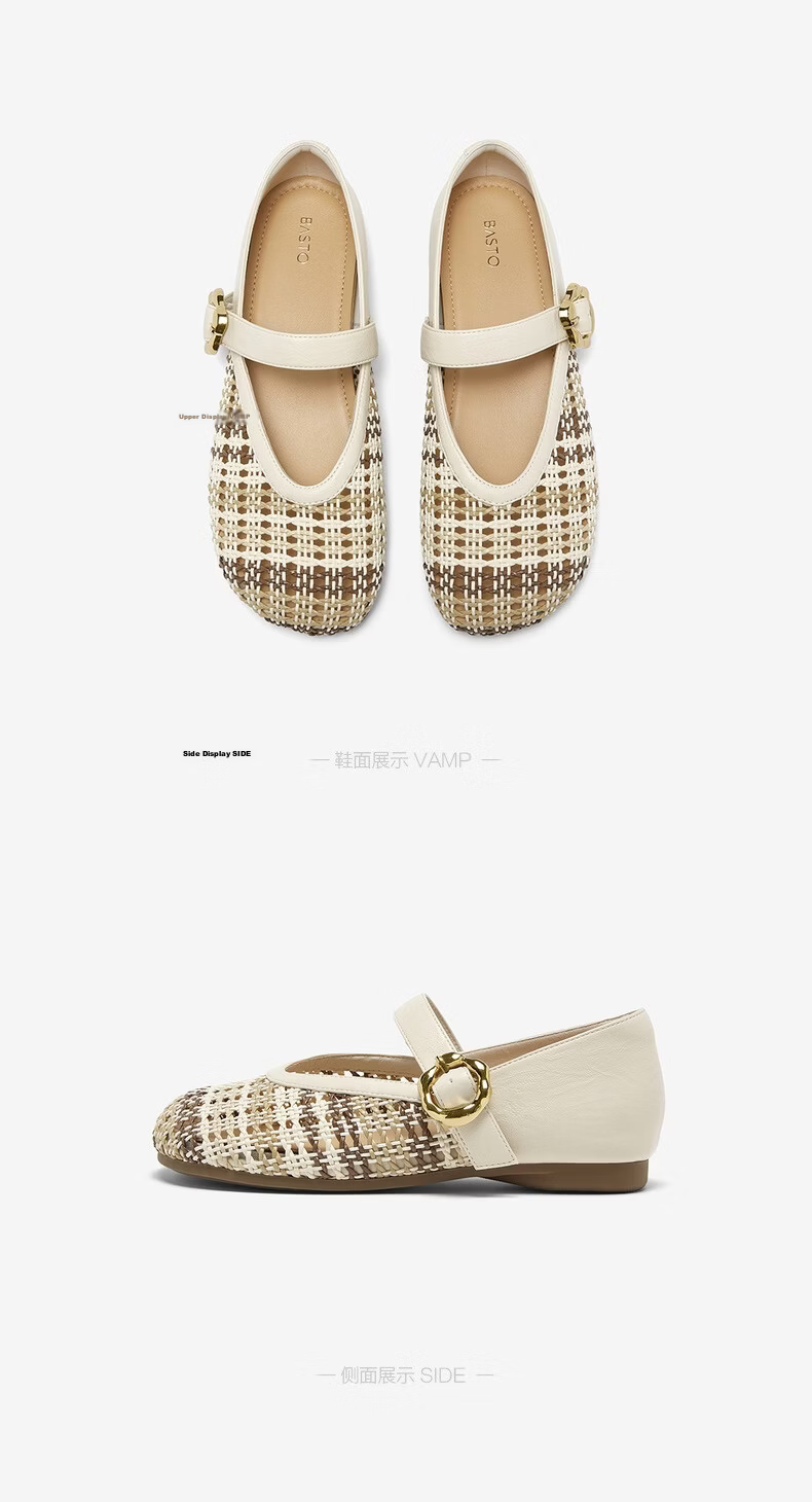 BASTO Woven Mary Jane Ballet Flats Women Low Heel Shallow Single Shoes F1059BQ6 18