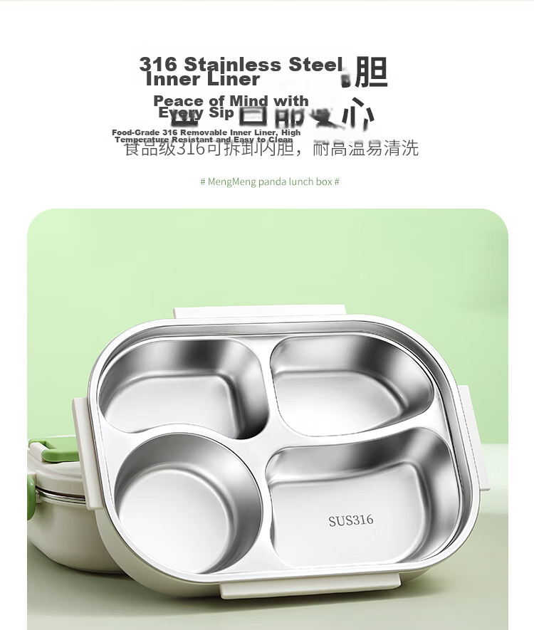 Youlunmei Children's Lunch Box for Primary School Students 6-12 Years Old 316 Stainless Steel Food Grade Insulated Bento Box with Compartments 9