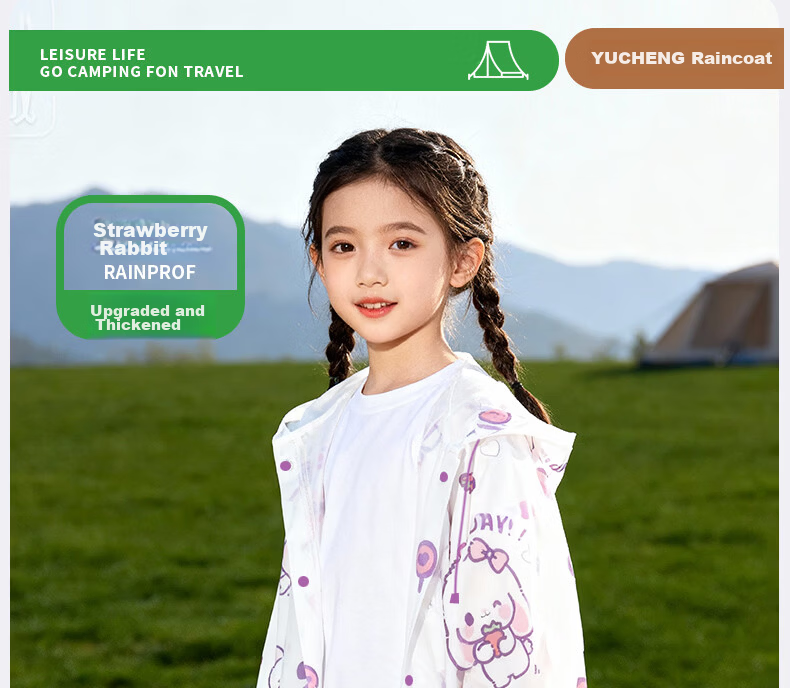 Yucheng Kids Raincoat Cartoon Print Elementary School Children Kindergarten Travel Portable Disposable Long Thickened Full-body Rain Poncho 18