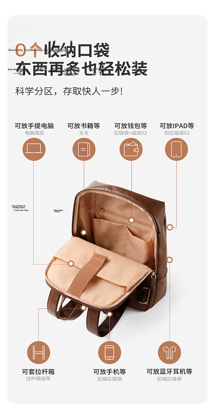 GOLF Women's Fashion Backpack 14-inch Laptop Bag Large Capacity Casual Travel Student School Bag 14