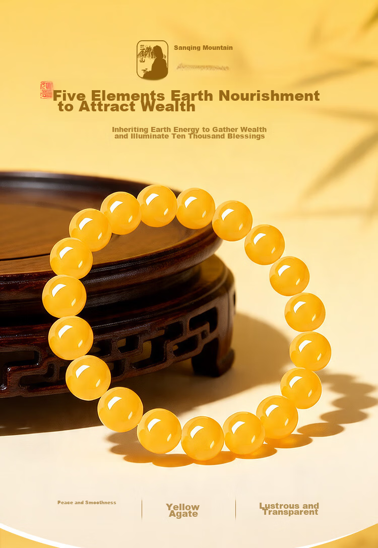 Sanqingshan Natural Yellow Agate Bracelet Unisex Five Elements Fortune Beads Jade Crystal Wristband Birthday Gift for Girlfriend Wife 1