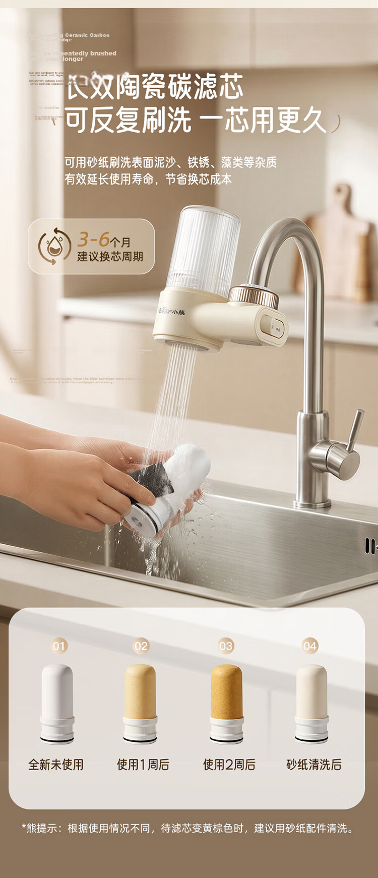 Bear Water Purifier Faucet Direct Drinking Household Tap Water Pre-Filter Kitchen Inlet Purification Integrated Drinking Water Filter Cartridge 4