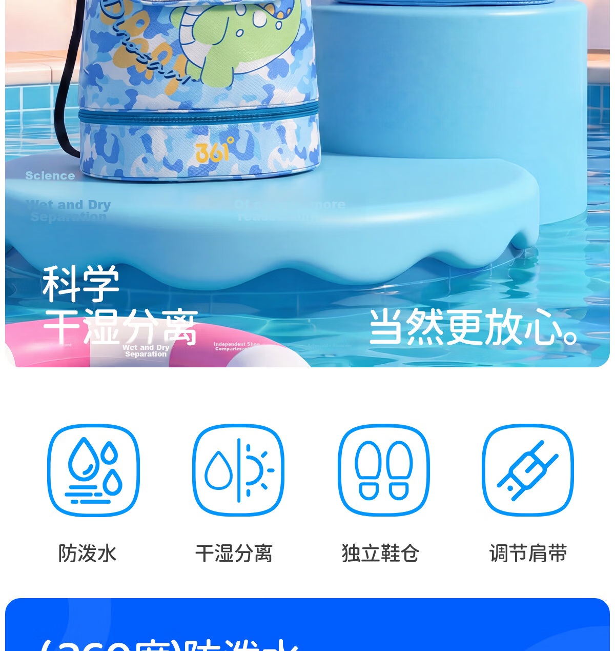 361° Kids Swimming Bag Large Capacity Waterproof Dry and Wet Separation Backpack for Swimming Training Equipment Storage 2