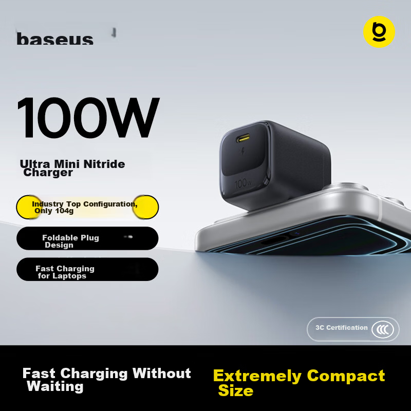 Baseus 100W GaN Charger Foldable Plug Type-C Fast Charger for MacBook Pro Laptop Black