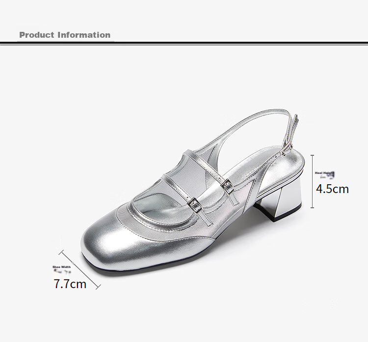 Lairdson Mall Silver Sheepskin Chunky Heel Mary Jane Sandals Women 6M50501 Moonlight Silver SVK 34 2