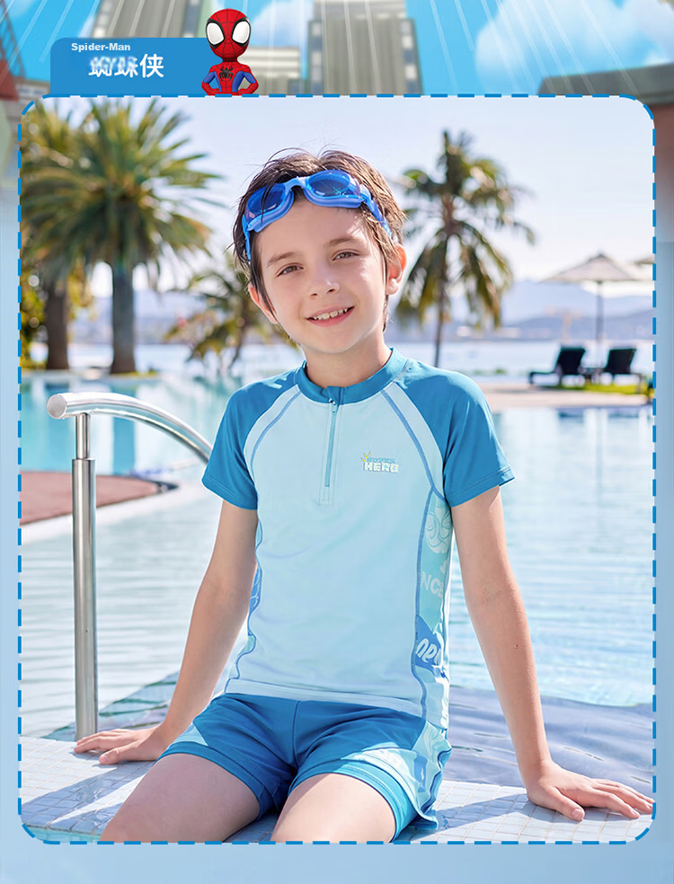 Disney Boys' Swimwear Two-Piece Set Short Sleeve Shorts D36068S2I Blue Spiderman Size 120 3