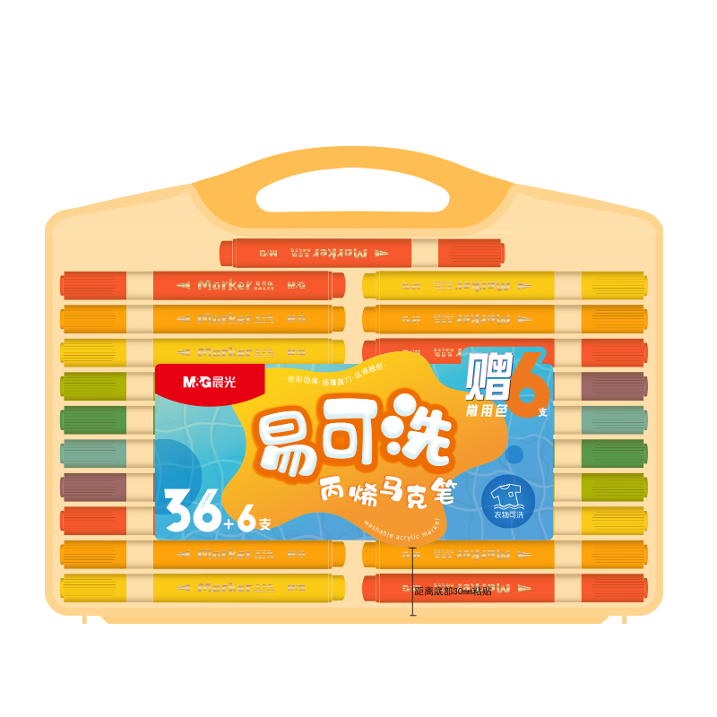 M&G Stationery 36 Colors + 6 Acrylic Markers Washable Waterproof Fluorescent Graffiti Pens Birthday Gift APMU5257