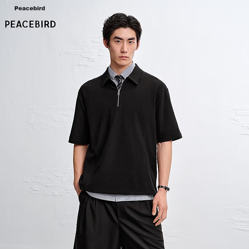 Peacebird Men Polo Shirt BACOG222D Black First Batch 2XL
