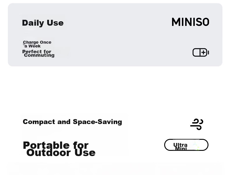 MINISO Portable Handheld Mini USB Fan Semiconductor Cooling Small Personal Fan Long Battery Life 3C Certified Quiet Rechargeable High-Speed Powerful Air Conditioner Aluminum Alloy 15
