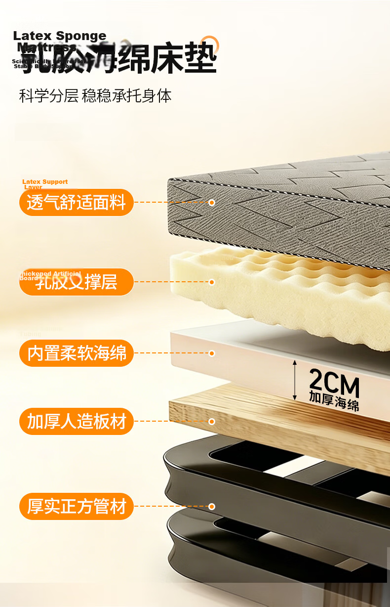 Quanpinwu No-Assembly Folding Single Bed Nap Bed Home Hospital Care Sponge Latex Mattress Camp Bed 8