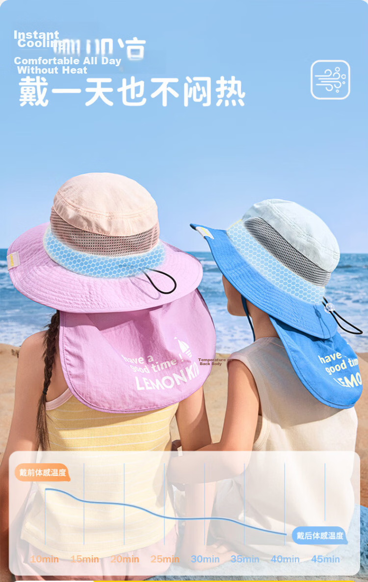 Lemon Baby Kids Sun Protection Hat UV Protection Baby Bucket Hat Boys Girls Sunshade Hat with Cape Mouse Tail Purple 54cm 8