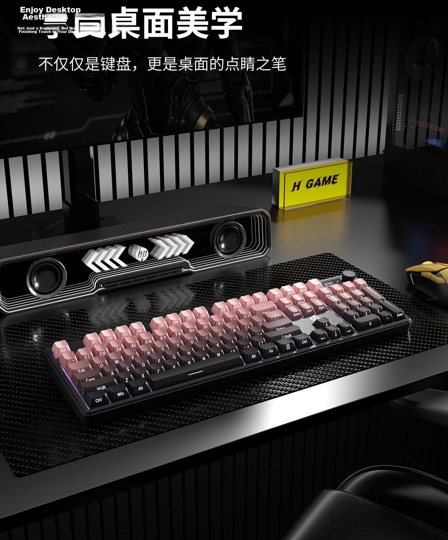 HP K160 Wireless Keyboard Wired Bluetooth Tri-mode Silent Mechanical Feel with Screen Multifunctional Knob Office Gaming E-sports Desktop Laptop Peach Pink 14