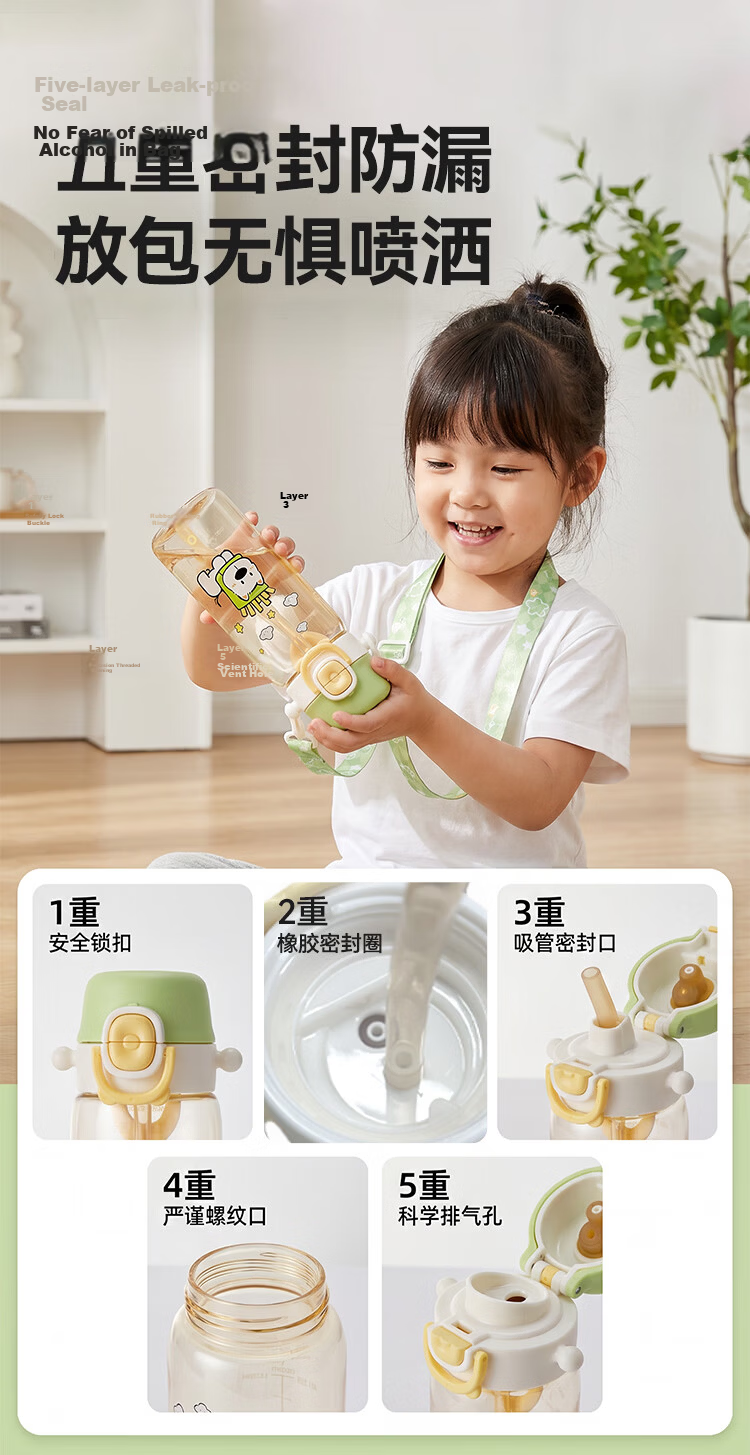 JD Jingzao Children's Water Bottle Straw Cup PPSU Dual-Use 2-in-1 Outdoor Sports Water Bottle for 3+ Years Students School Use 6