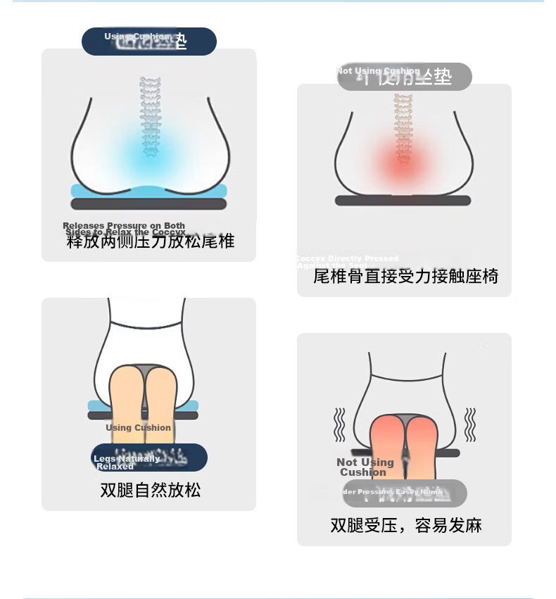 MINISO Seat Cushion Coccyx Pain Relief Long Sitting Pressure Reduction Memory Foam Office Chair Car Cushion 5