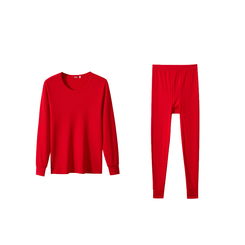 LangSha Women's Red Autumn Thermal Underwear Set Pure Cotton Thin Warm Base Layer for Youth Lucky Year