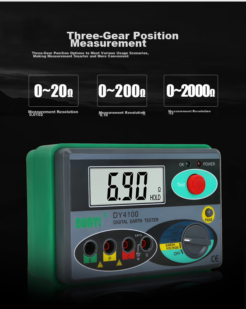 Duoyi DY4100 Digital Ground Resistance Tester High-Precision Electronic Earth Tester Outdoor Lightning Protection Ground Resistance Meter 5