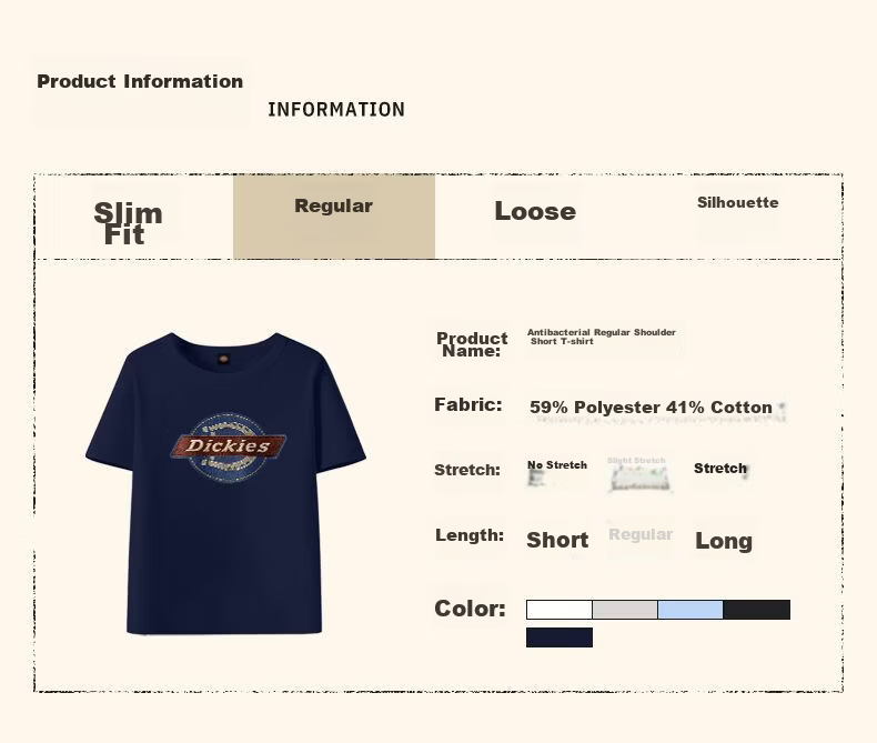 Dickies Dikus Antibacterial Short Sleeve T-Shirt Women 2026 New Summer American Classic Shoulder Top C Navy Blue L 3