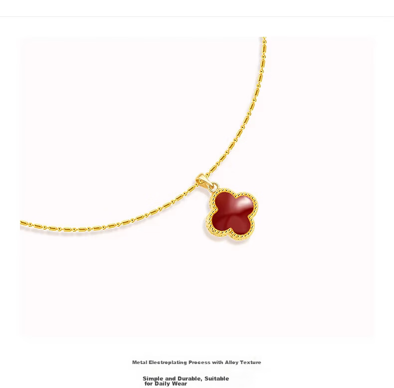 Aji Bean Women's Necklace Fashion Four-Leaf Clover Pendant Clavicle Chain Niche Light Luxury High-End Mood Necklace with Wood Change Stone 5