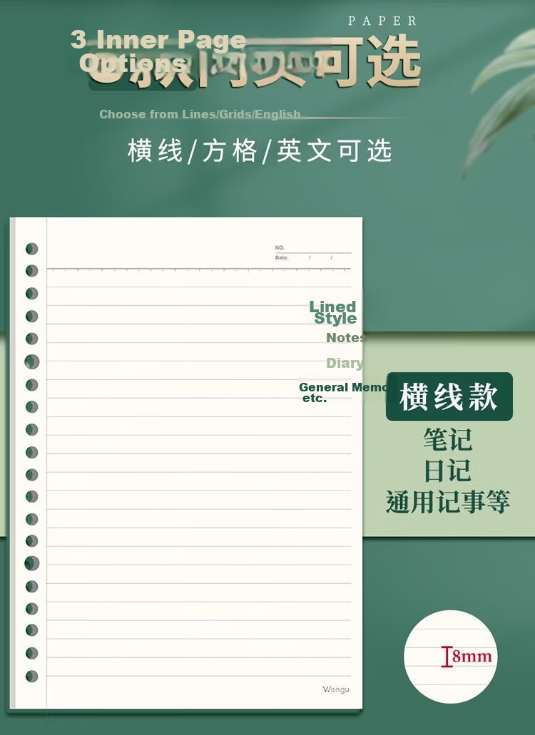 Wengu B5 Notebook Handwritten Loose-Leaf Book 40 Sheets Journal Diary for Middle School, High School, University Students, Detachable Office Business Meeting Supplies SK030-1 (B5) Lined Version 5