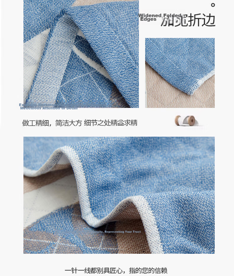 Hongdou Thickened Pillow Towel Three-Layer Gauze Anti-Slip Breathable Pillowcase Home Pillow Cover 52*78cm Jixiong - Blue 13