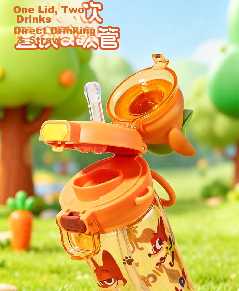 Disney Kids School Double Straw Water Bottle Boys Girls Summer 6-12 Years Old Elementary Student 550ML Nick 5
