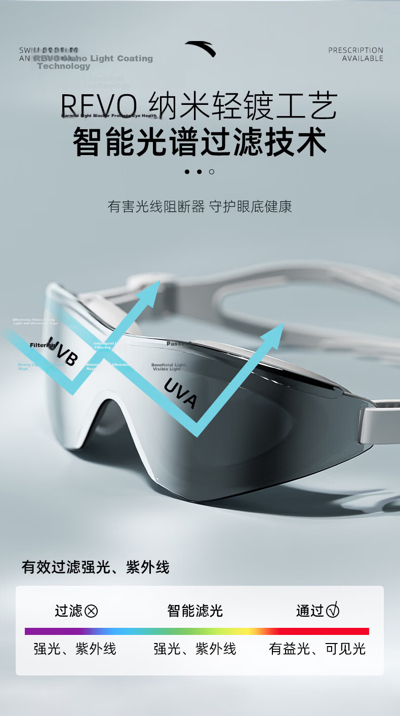 ANTA Water Eye Anti-Fog Prescription Professional Racing Swimming Goggles Large Frame Coated Black 600 6