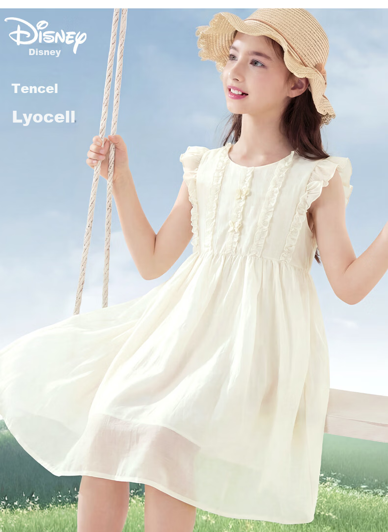 Disney Girls' Tencel Dress Summer New Princess Dress for Older Girls 1A113 Sky Blue 150 1
