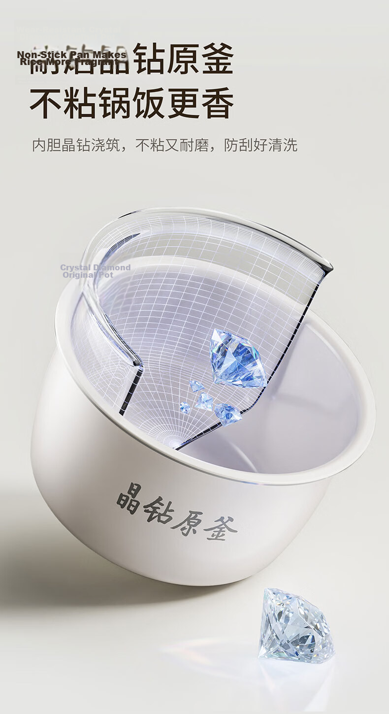 Joyoung Mini Electric Pressure Cooker 2L Single Meal Open-Lid Hot Pot Wear-Resistant Crystal Diamond Inner Pot Baby Porridge Portable Pressure Cooker Rice Cooker HA-SE1H22 1-3 People 2L 6