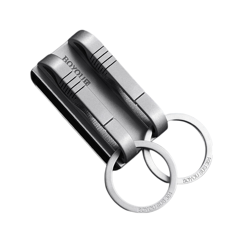 BO YOU Creative Titanium Alloy Car Keychain Ring Household Essential Men's Double Row Key Holder Belt Accessory