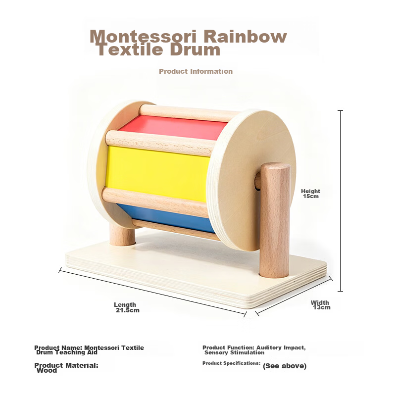 Little Elephant Dancing Textile Drum Montessori Early Education Toy Baby Rainbow Solid Wood Educational Drum 0-3 Years Wooden Rotating Drum Roller Teaching Aid 11