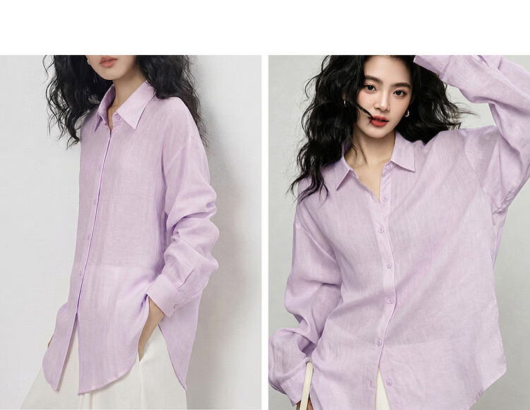 Demana Summer Simple Lightweight Wrinkled Linen Blend Long Sleeve Comfortable Fashionable Casual Women's Shirt with Turn-Down Collar 25