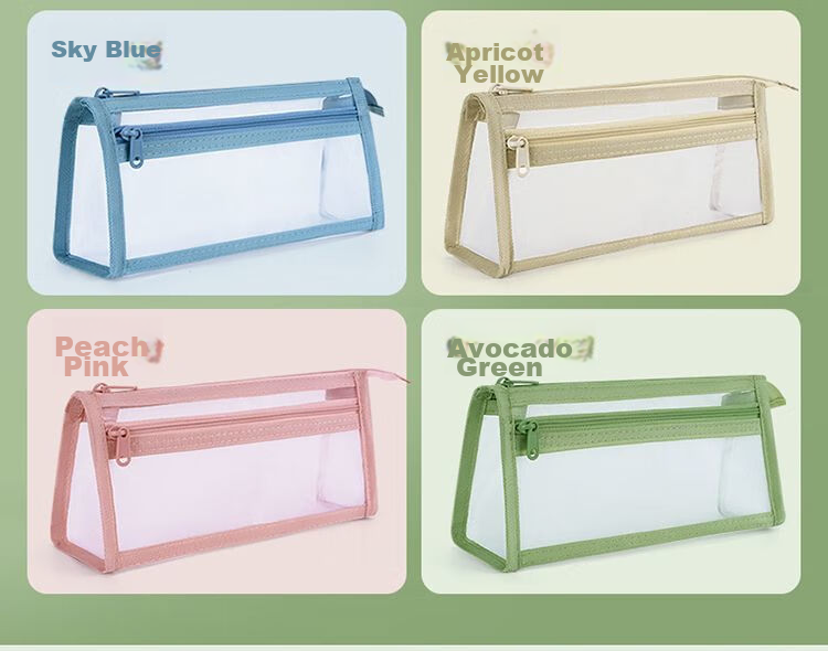 Meijiwan Transparent Mesh Pencil Case Exam Special Stationery Box Simple High-Value Double-Layer Pencil Box School Supplies for Boys and Girls Avocado Green 3