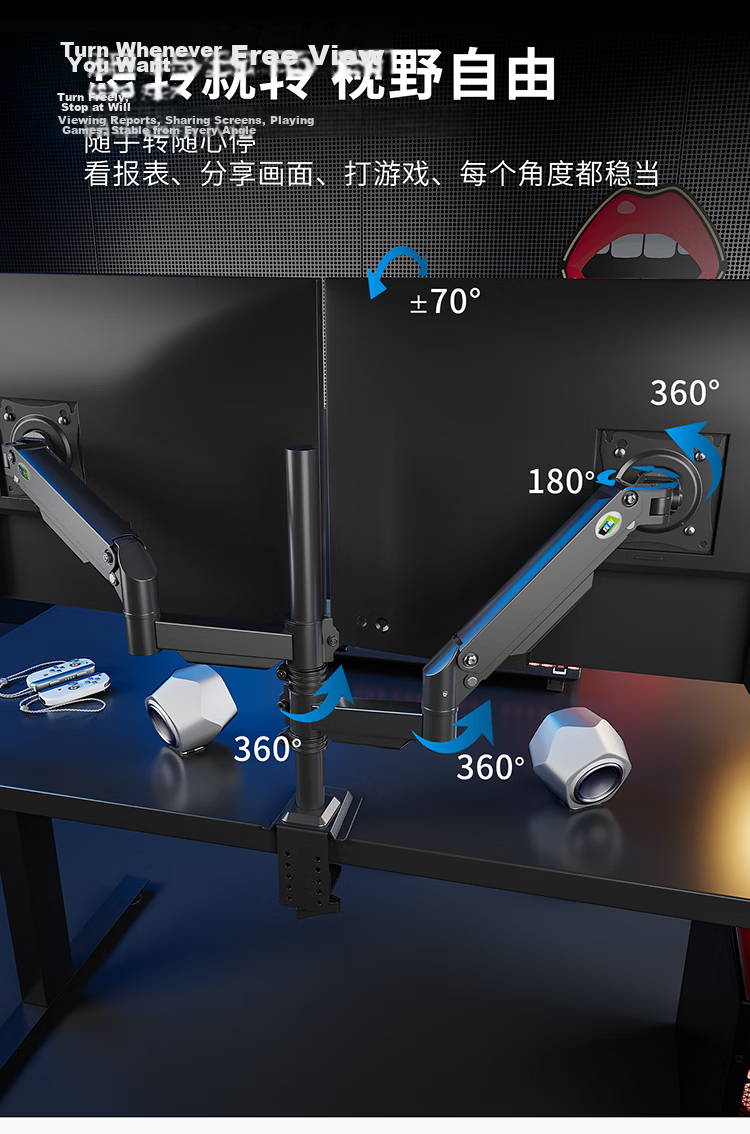 KALOC Monitor Stand Inverted Dual Screen Monitor Arm Mechanical Arm Computer Desk Stand Computer Stand Dormitory Inverted Mechanical Arm Screen Lifting Stand 4