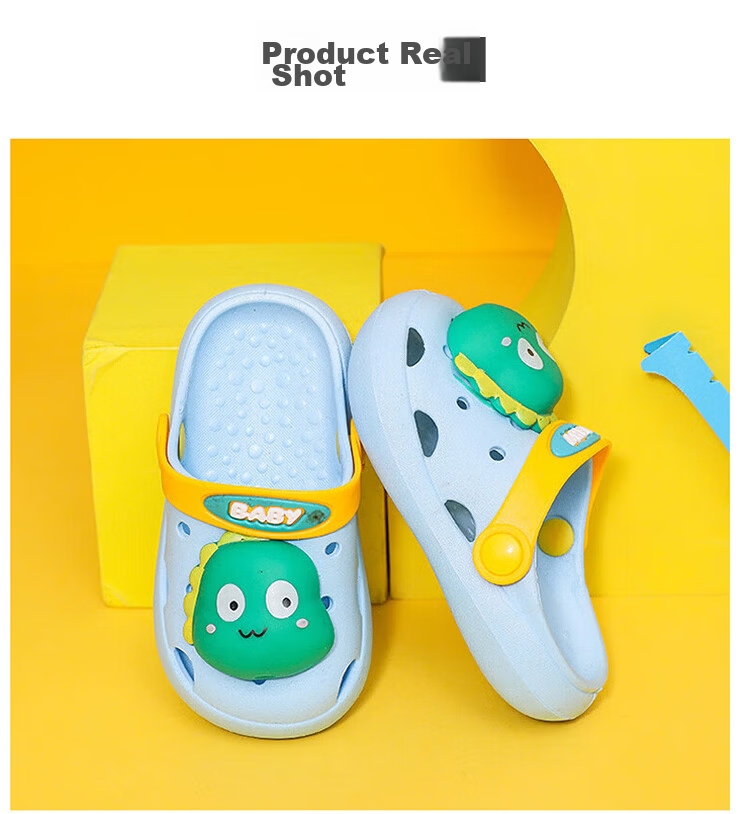 9i9 Kids Summer Soft Sole Non-Slip Cartoon Dinosaur Clogs Boys Girls Dual-Wear Beach Sandals B58 Blue Size 32-33 7