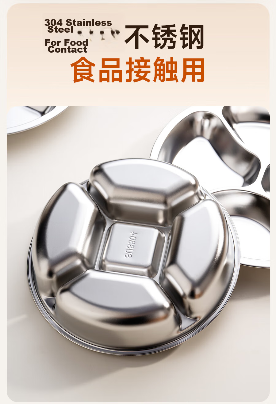 Onlycook 304 Stainless Steel Steaming Tray Braised Meat Plate Preparation Plate Fruit Plate Fat-Reducing Five-Compartment Tray 5