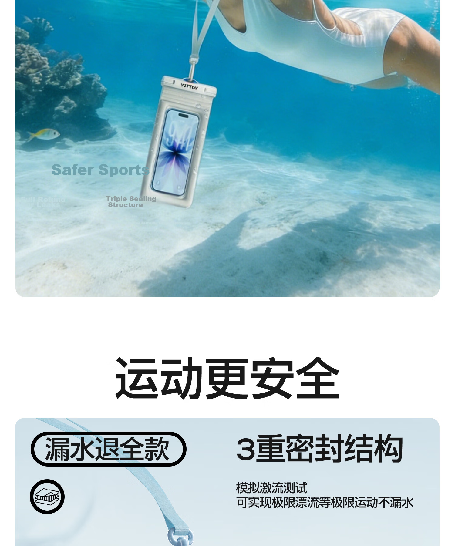 Yottoy Airbag Waterproof Phone Pouch Touchscreen Camera Swimming Beach Snorkeling Rainproof Blue 6