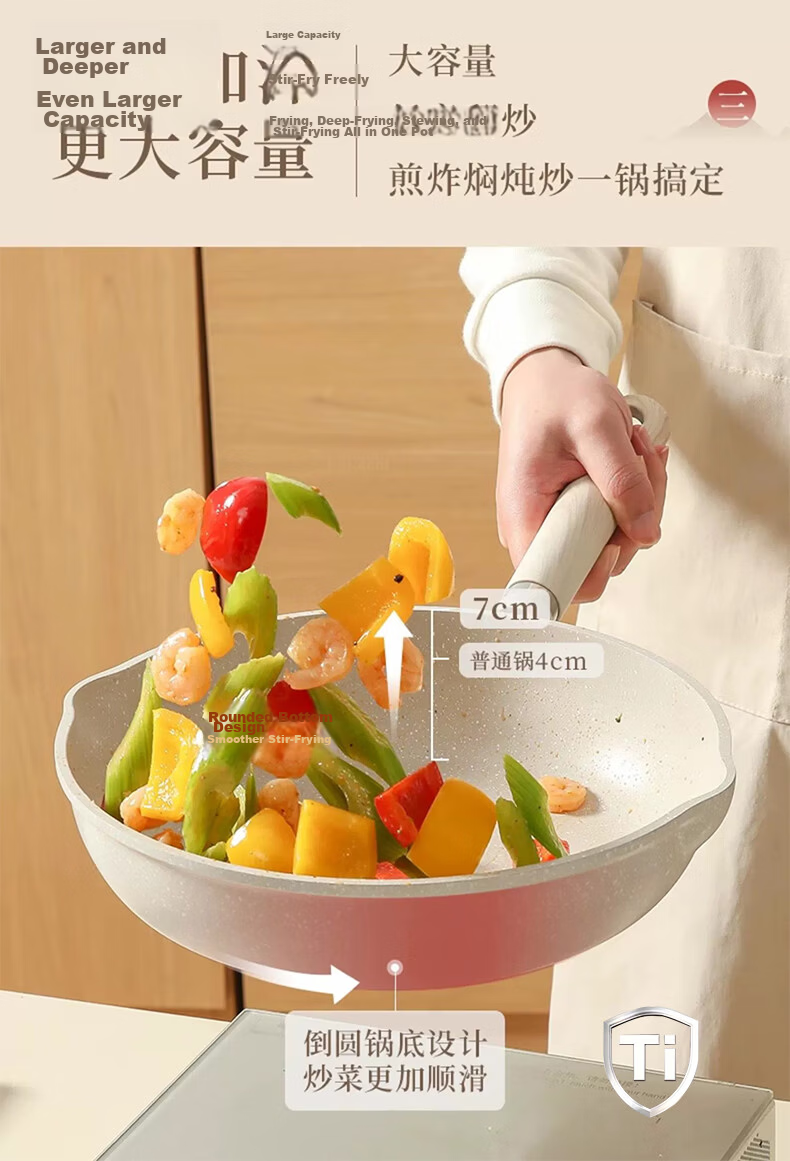 Carrot Maifan Stone Non-Stick Titanium Frying Pan 28cm Household Steak Pan Small Egg Pancake Pan Induction Cooker Compatible Wok 8