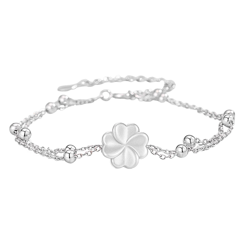 CHINA GOLD Four-Leaf Clover Silver Bracelet for Women 2026 New Lucky Bead Bracelet Qixi Valentine's Day Gift for Girlfriend Birthday