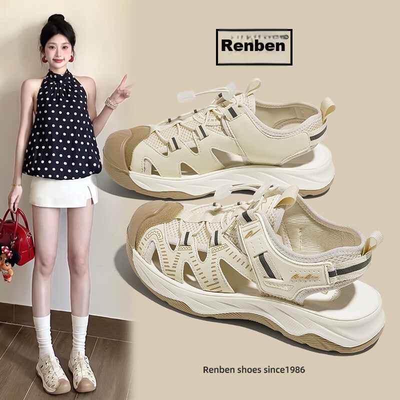 Renben Open-Toe Sandals Women 2026 Summer New Outdoor Sports Breathable Casual Beach Shoes Purple Pink Size 38